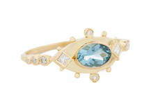 Load image into Gallery viewer, Celine Daoust 14k Gold Aquamarine &amp; Diamond Eyes Ring
