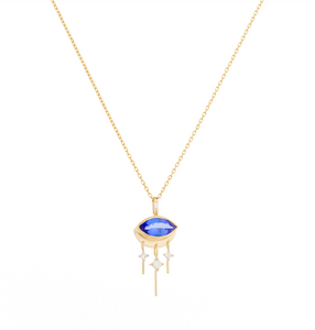 Celine Daoust 14k Gold Tanzanite Marquis Eye & Dangling Diamond Necklace