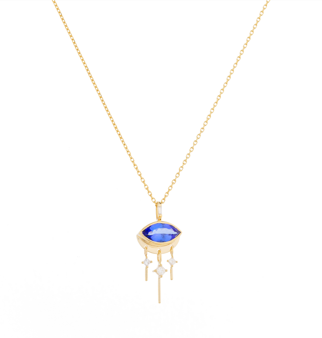 Celine Daoust 14k Gold Tanzanite Marquis Eye & Dangling Diamond Necklace