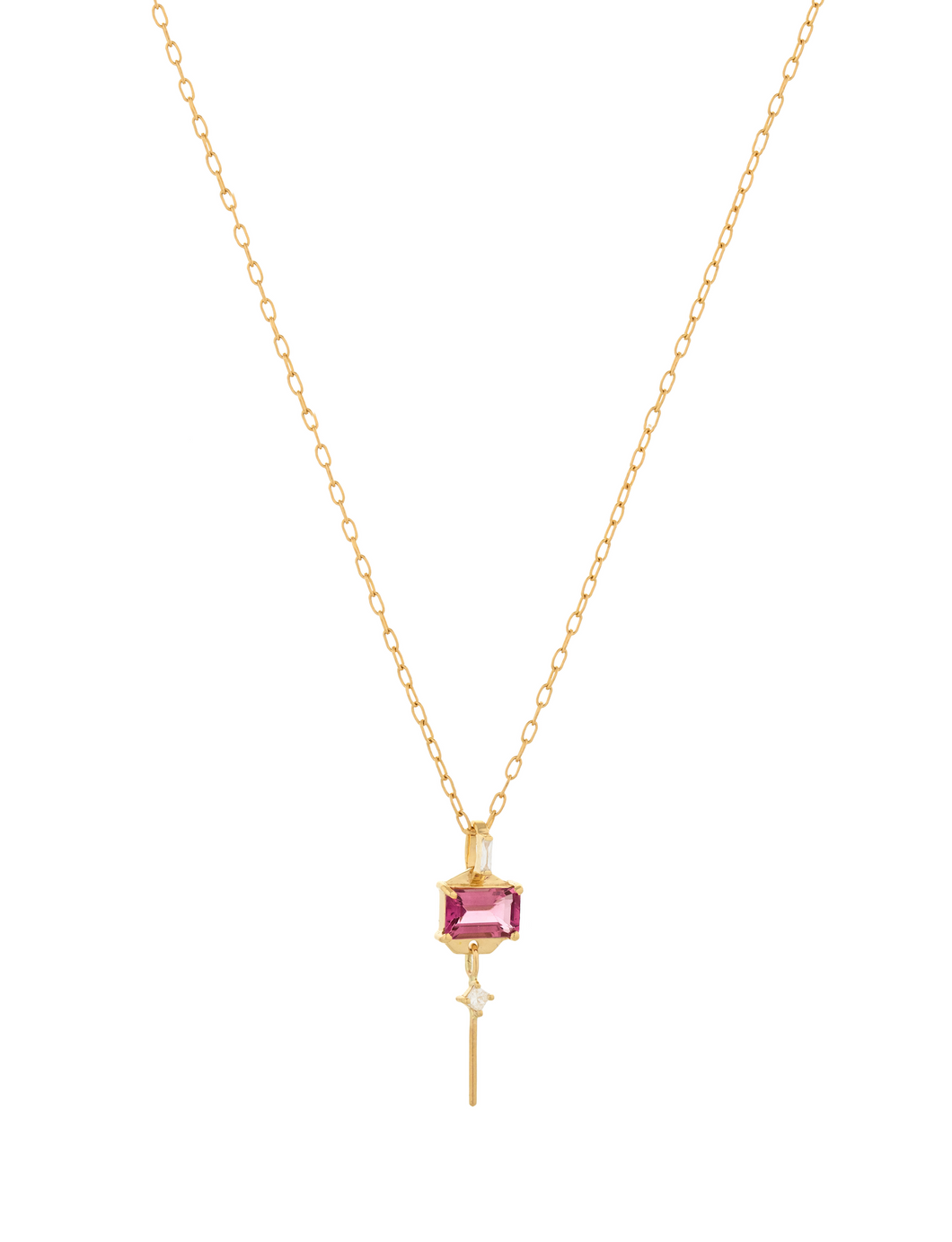 Celine Daoust Pink Tourmaline Baguette & Dangling Diamond Necklace